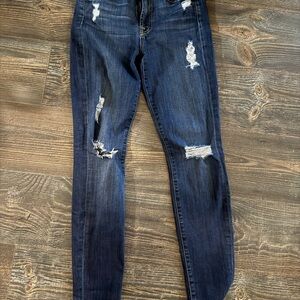 7 For All Mankind Dark Wash Distressed Skinny Jeans